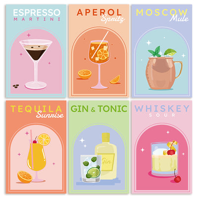 Cocktail Posters For Preppy Wall Art - 11x17" (set of 6)