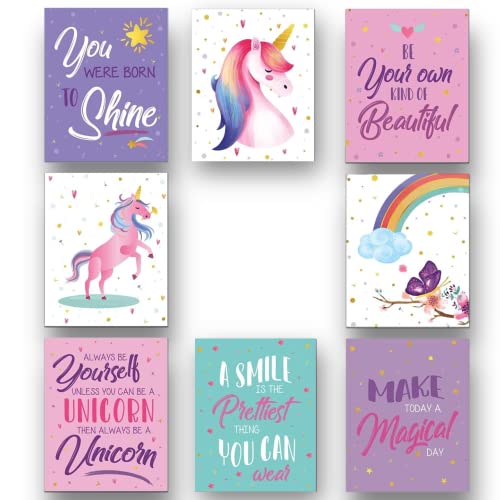 Unicorn Posters for Girls Room 8x10" (8 Posters)