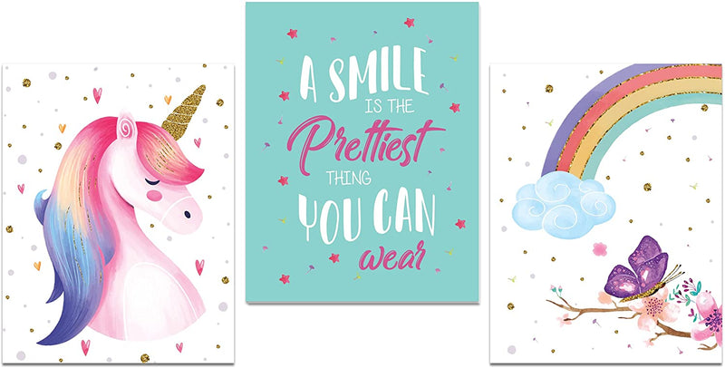 Unicorn Posters for Girls Room 8x10" (3 Posters)
