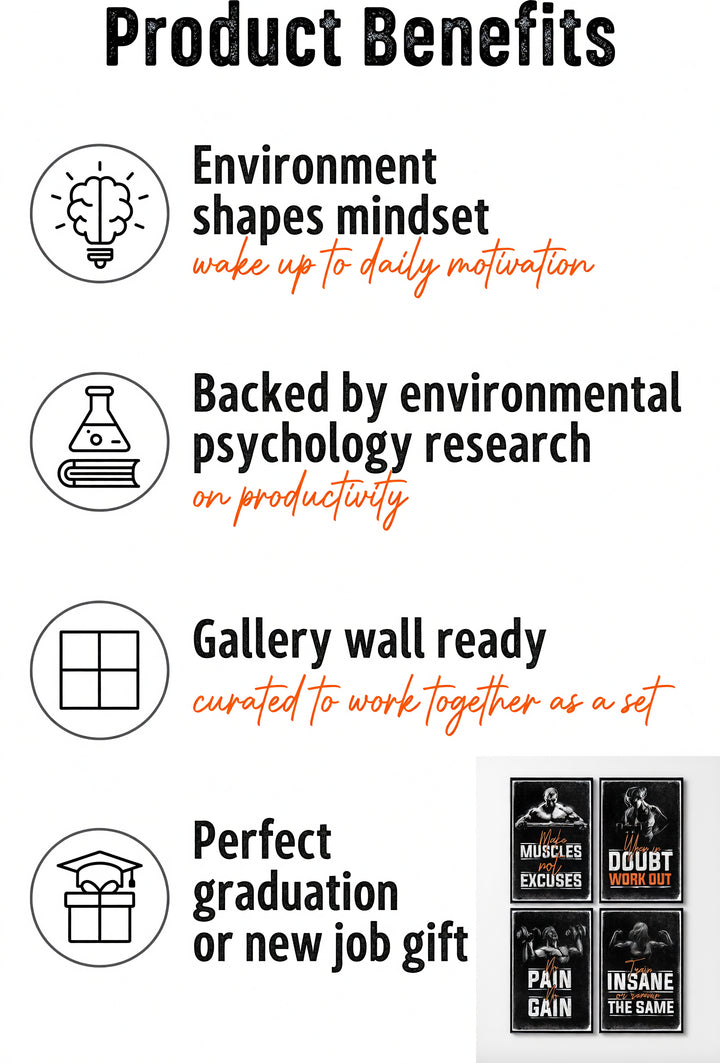 Pósteres motivacionales para gimnasio y entrenamiento - 11x17" (4 pósters)