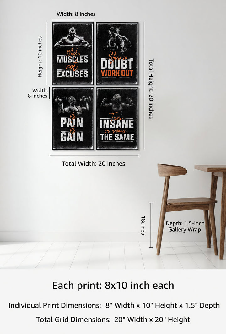 Pósteres motivacionales para gimnasio y entrenamiento - 11x17" (4 pósters)