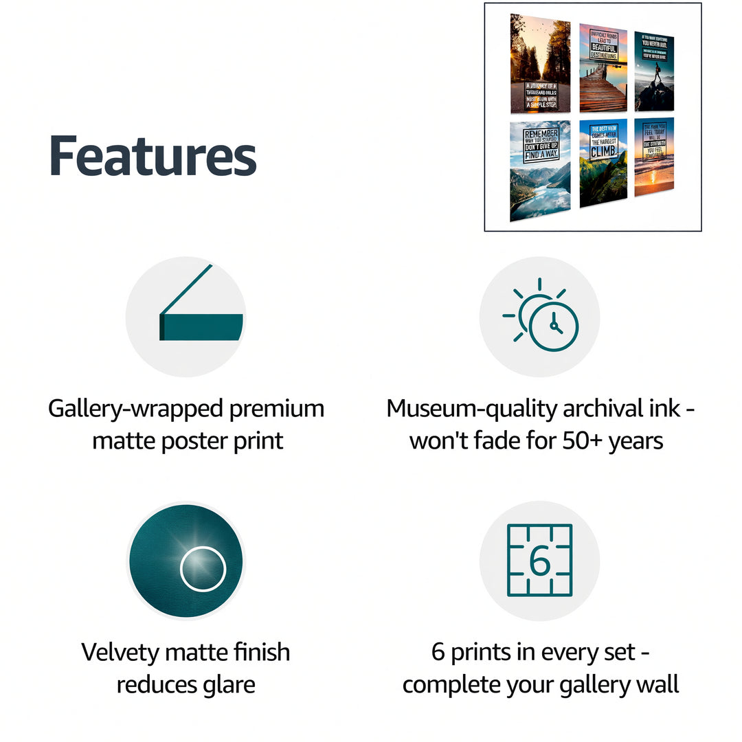 Motivational Wall Posters - Set of 6 | 11x17"