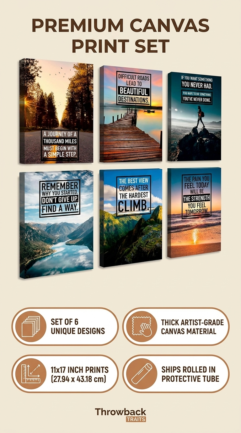 Motivational Canvas Wall Art - Set of 6 Color Prints | Unframed