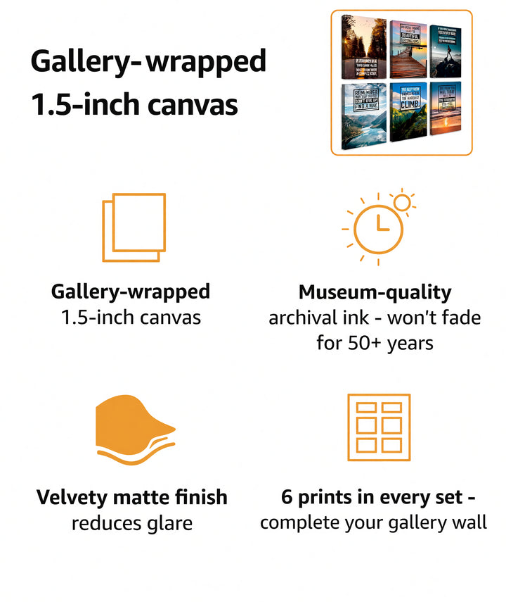 Motivational Canvas Wall Art - Set of 6 Color Prints | Unframed