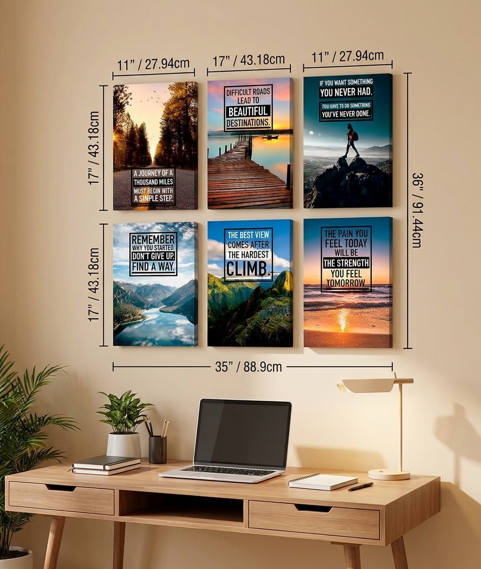 Motivational Canvas Wall Art - Set of 6 Color Prints | Unframed