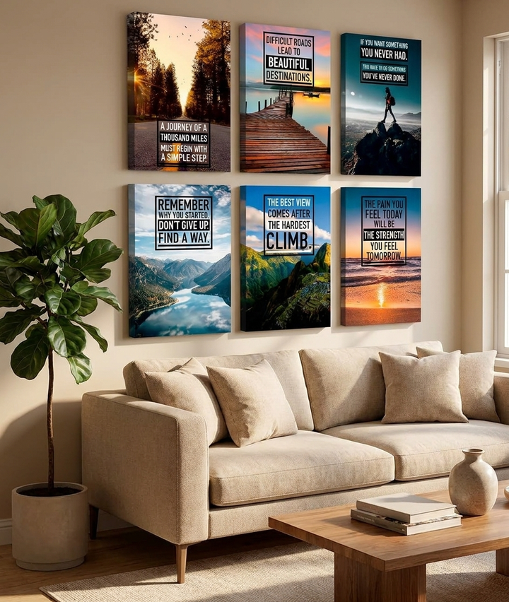 Motivational Canvas Wall Art - Set of 6 Color Prints | Unframed