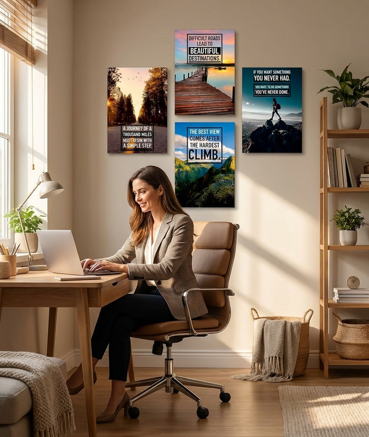 Motivational Canvas Wall Art - Set of 6 Color Prints | Unframed