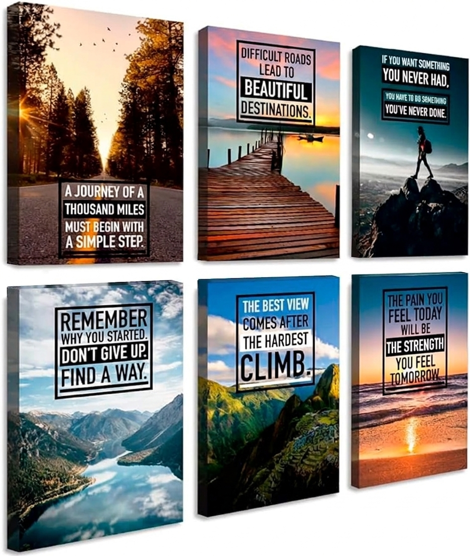 Motivational Canvas Wall Art - Set of 6 Color Prints | Unframed