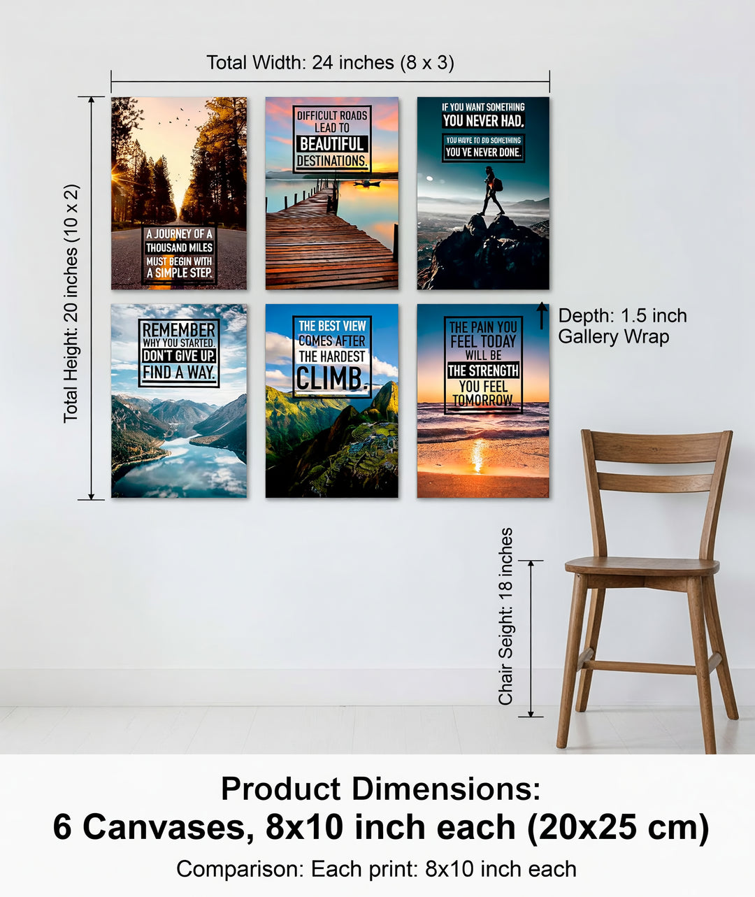 Motivational Canvas Wall Art — Set of 6 Color Prints | 11×17"