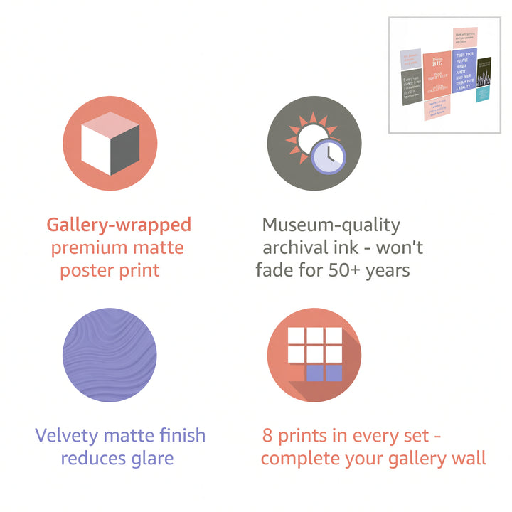Office Motivational Wall Art — Set of 8 Prints | 11×17"