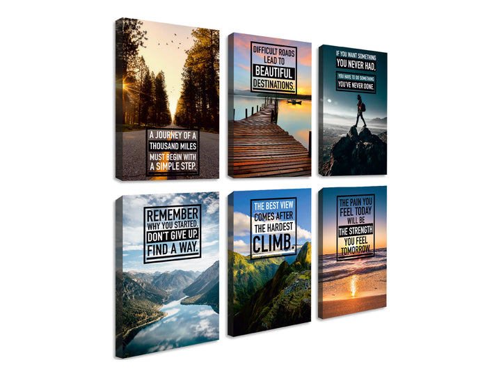 Motivational Canvas Wall Art - Set of 6 Color Prints | Unframed