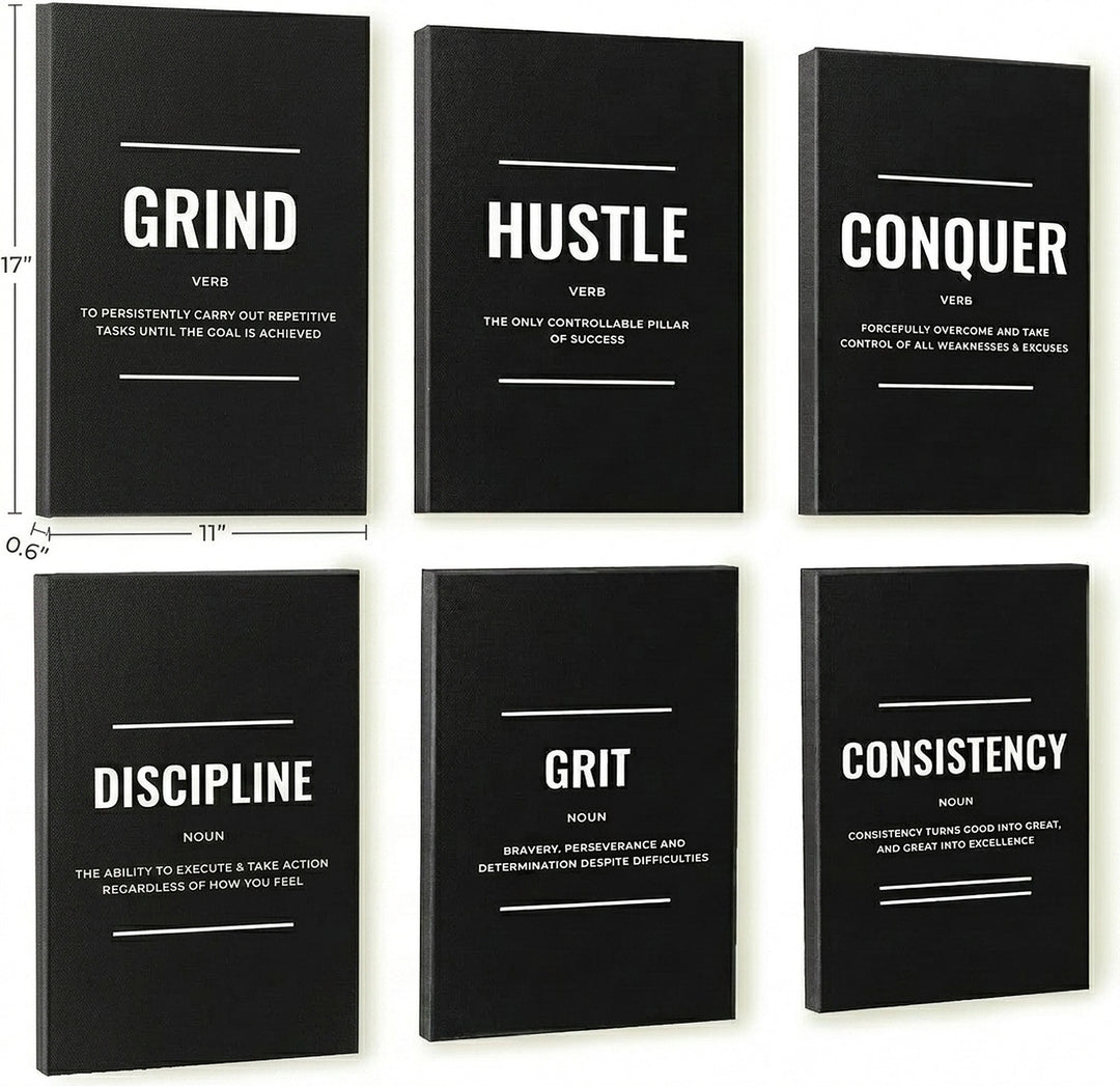 Motivational Canvas Wall Art — Set of 6 Black & White Prints | 11×17"