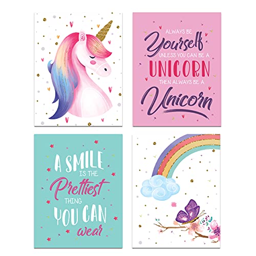 Unicorn Posters for Girls Room 8x10" (4 Posters)