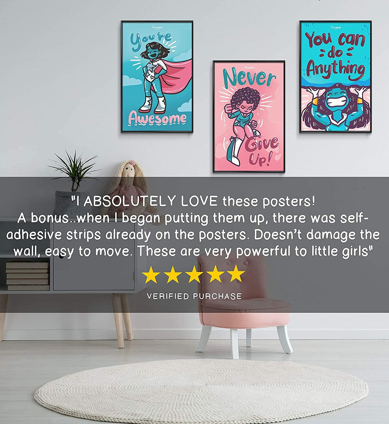 Throwback Traits Black Girl Wall Art for Little Girl Room Decor - Girls  Wall Art - Set of 4, size 11x17” 