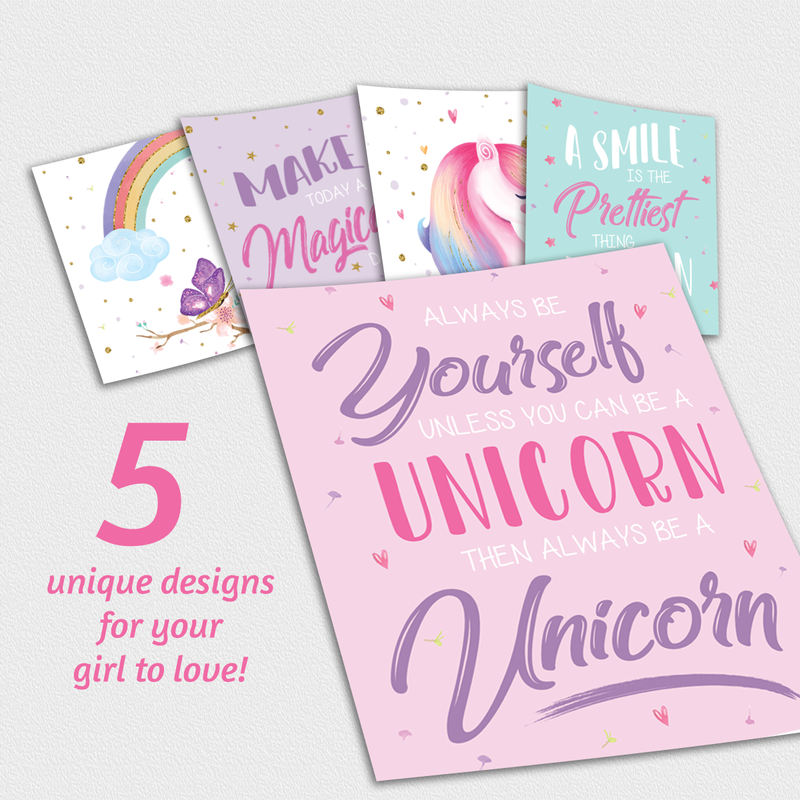 Unicorn Posters for Girls Room 8x10" (5 Posters)