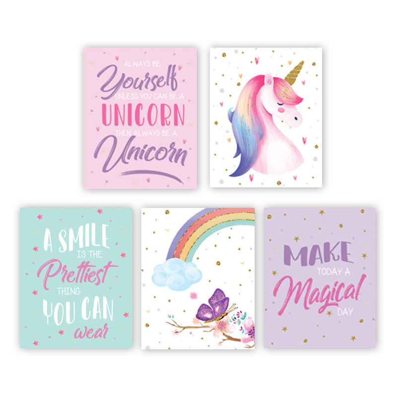 Unicorn Posters for Girls Room 8x10" (5 Posters)