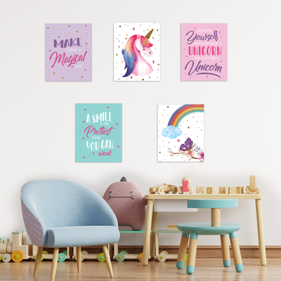 Unicorn Posters for Girls Room 8x10" (5 Posters)